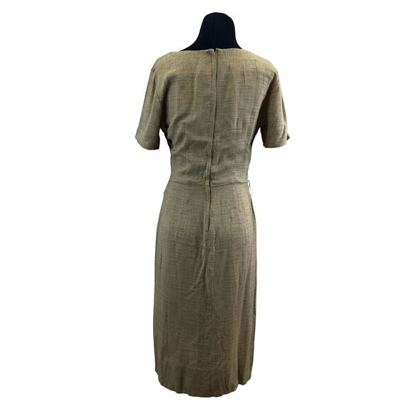 1970s Natural Linen Look Wiggle Dress – Small-Medium, Minimalist Retro Workwear - Picture 13 of 15